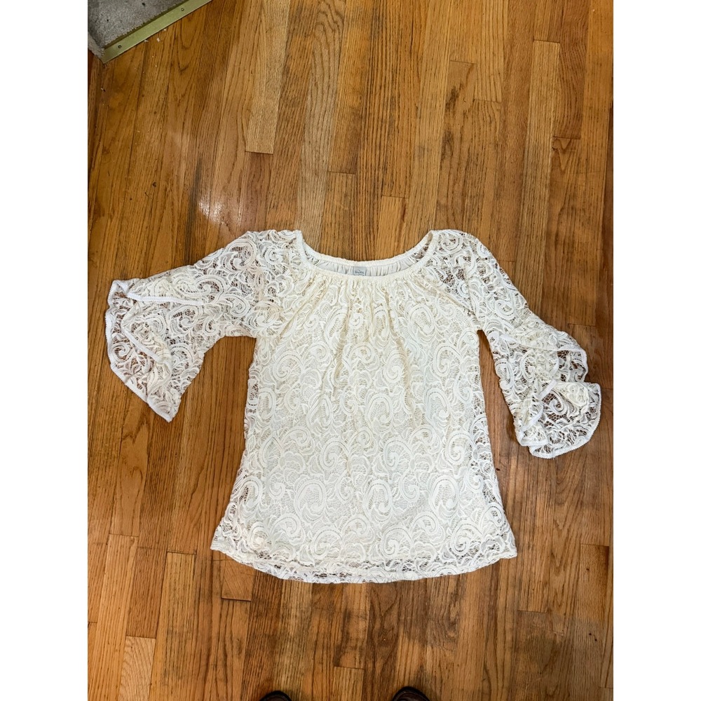 Ivory Lace Blouse Lined L/XL 3/4 Bell Sleeve Festival Cottage Whimsigoth Tunic - Picture 3 of 10